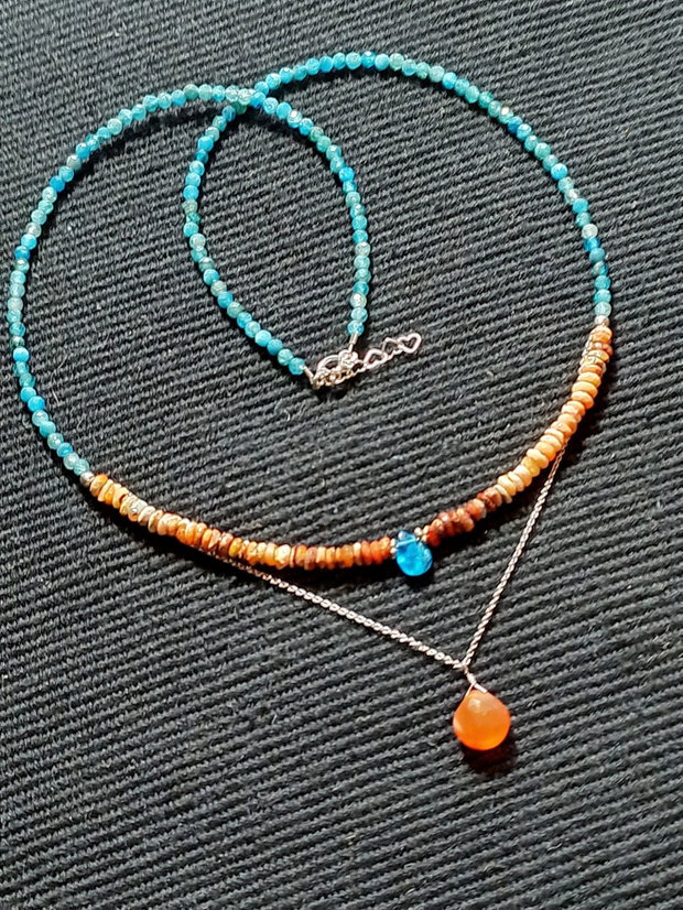 Colier argint opal de foc mexican heishi apatit carneol briolete lant argint minimalist boho chic trendy