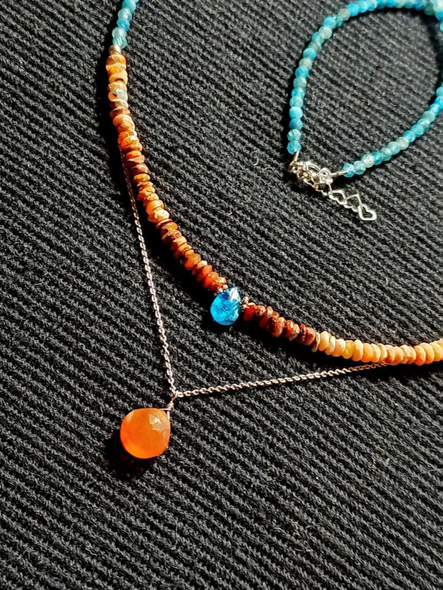 Colier argint opal de foc mexican heishi apatit carneol briolete lant argint minimalist boho chic trendy