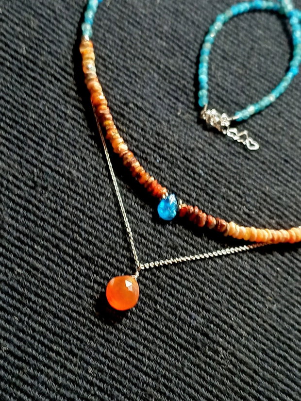 Colier argint opal de foc mexican heishi apatit carneol briolete lant argint minimalist boho chic trendy