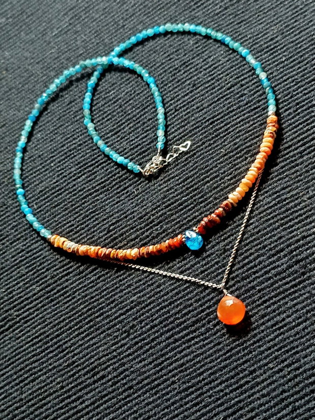 Colier argint opal de foc mexican heishi apatit carneol briolete lant argint minimalist boho chic trendy