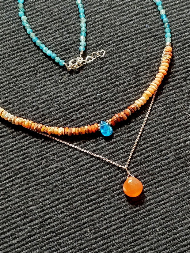 Colier argint opal de foc mexican heishi apatit carneol briolete lant argint minimalist boho chic trendy