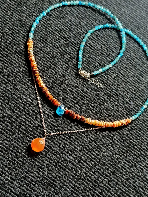 Colier argint opal de foc mexican heishi apatit carneol briolete lant argint minimalist boho chic trendy