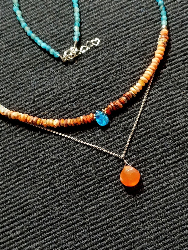 Colier argint opal de foc mexican heishi apatit carneol briolete lant argint minimalist boho chic trendy