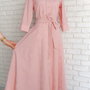 Rochie Camasa Lunga Panza Brodata Roz Prafuit