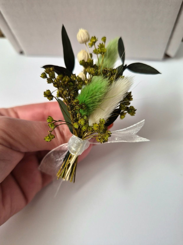 Flori de pus în piept / Cocarde invtați nuntă - flori naturale uscate și stabilizate , Lagurus și Eucalipt , Alb - Verde