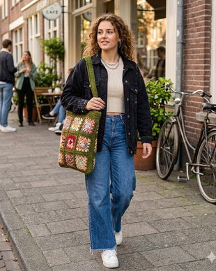Sacoșă tote bag shopper crosetata manual captusita