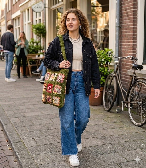 Sacoșă tote bag shopper crosetata manual captusita