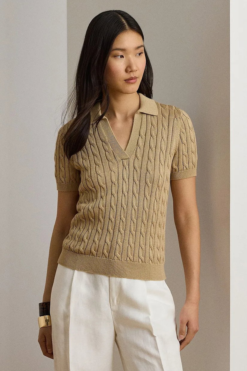 Lauren Ralph Lauren pulover cu mânecă scurtă pentru femei, cu vâscoză