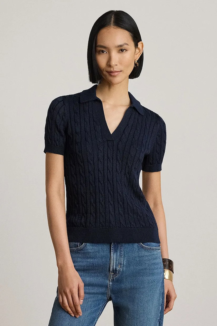Lauren Ralph Lauren pulover cu mânecă scurtă pentru femei, cu vâscoză
