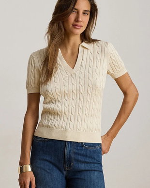 Lauren Ralph Lauren pulover cu mânecă scurtă pentru femei, cu vâscoză