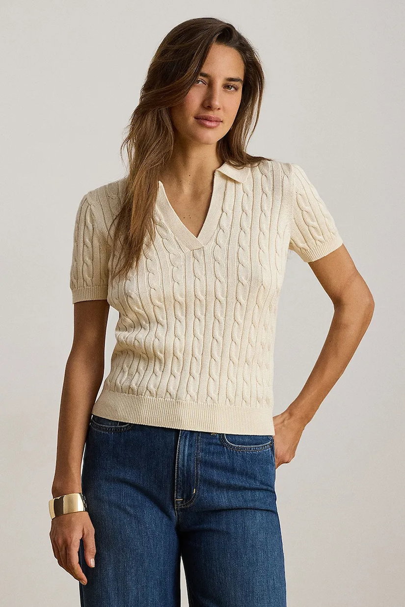 Lauren Ralph Lauren pulover cu mânecă scurtă pentru femei, cu vâscoză