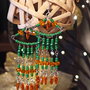Cercei unicat Boho lungi verde portocaliu din mărgele sticla Cehia