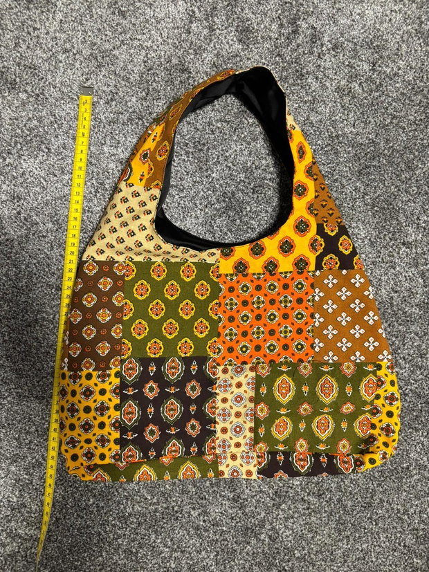 Geantă tote patchwork handmade, in și bumbac, model multicolor, 44x38 cm