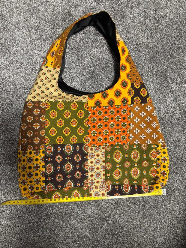 Geantă tote patchwork handmade, in și bumbac, model multicolor, 44x38 cm