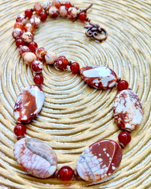Colier vintage agate crazy lace & carneol