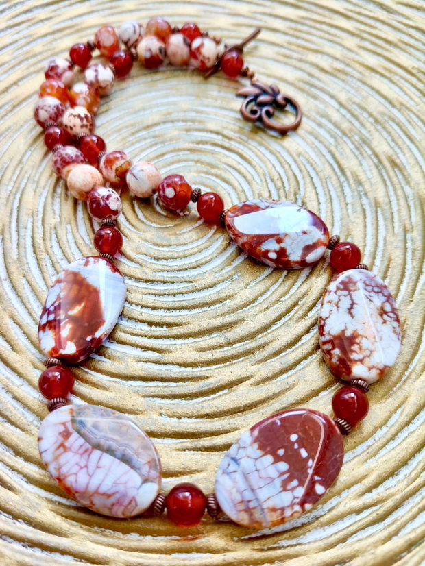 Colier vintage agate crazy lace & carneol