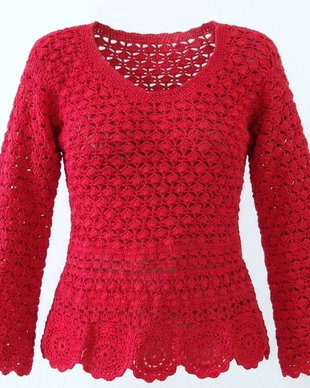 Bluza bumbac crosetata rosu coral