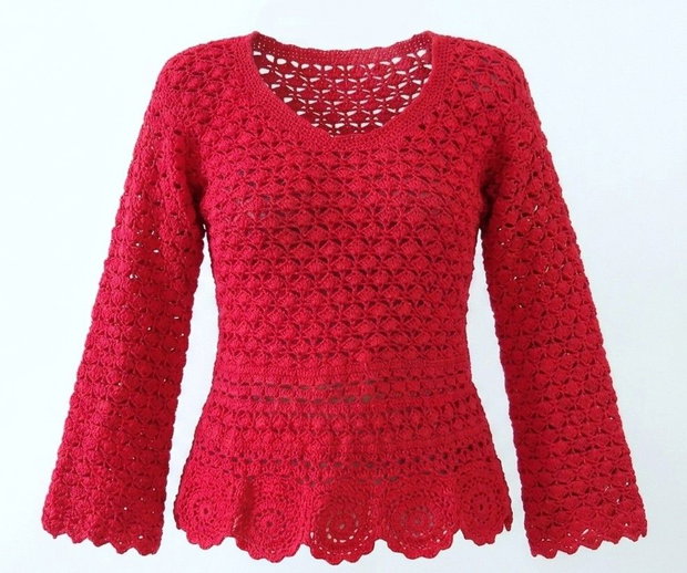 Bluza bumbac crosetata rosu coral