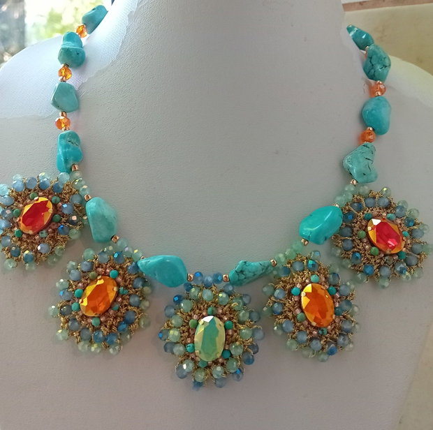Colier turquoise natural,cristale