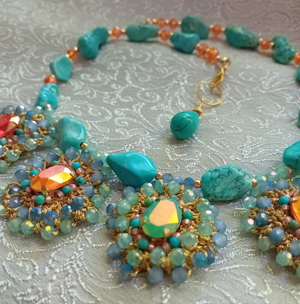 Colier turquoise natural,cristale