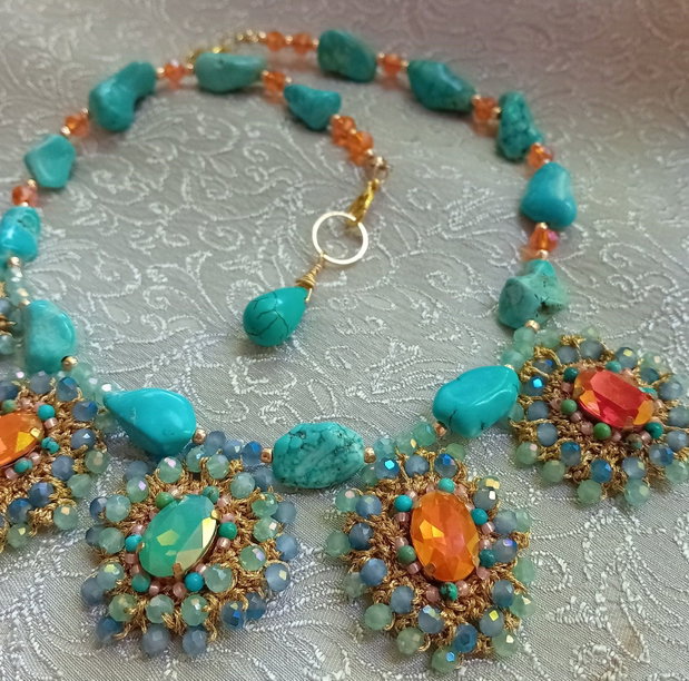 Colier turquoise natural,cristale