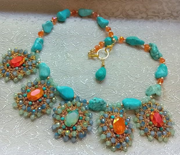 Colier turquoise natural,cristale
