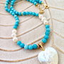 Colier aquamarin / acvamarin, perle de cultura & inima sidef alb