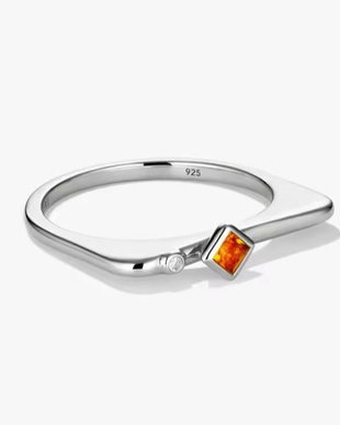 Inel Zircon carneol/alb si Argint 925 - IN1532 - Inel minimalist, inel stackable, inel portocaliu, inel cadou, bijuterii cadou, cadou sotie, cadou romantic, cadou iubita