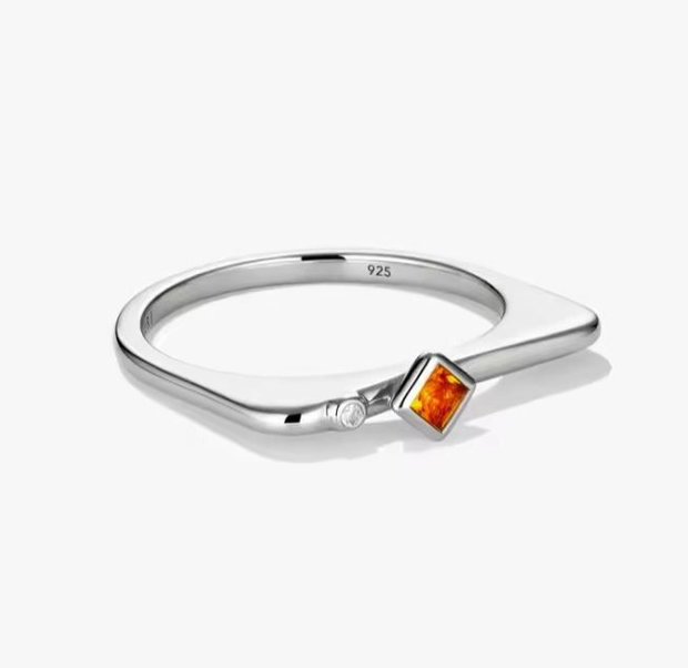 Inel Zircon carneol/alb si Argint 925 - IN1532 - Inel minimalist, inel stackable, inel portocaliu, inel cadou, bijuterii cadou, cadou sotie, cadou romantic, cadou iubita