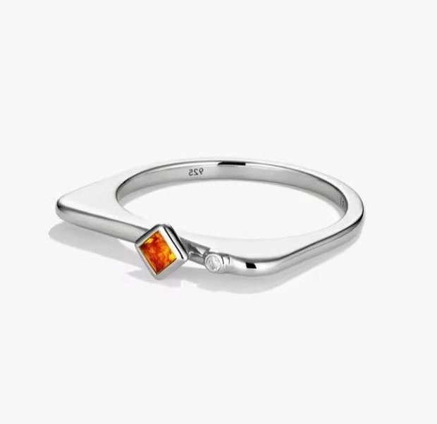 Inel Zircon carneol/alb si Argint 925 - IN1532 - Inel minimalist, inel stackable, inel portocaliu, inel cadou, bijuterii cadou, cadou sotie, cadou romantic, cadou iubita
