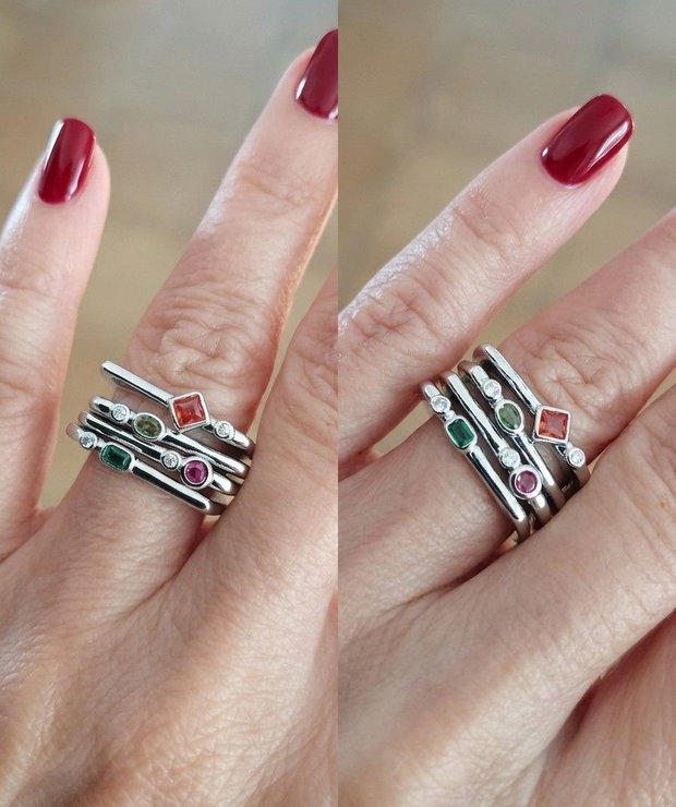 Inel Zircon carneol/alb si Argint 925 - IN1532 - Inel minimalist, inel stackable, inel portocaliu, inel cadou, bijuterii cadou, cadou sotie, cadou romantic, cadou iubita