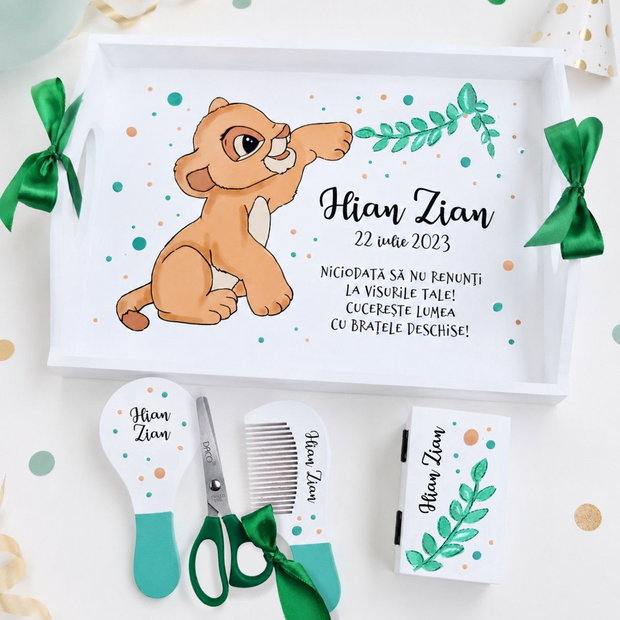 Tava taierea motului Simba pictata manual personalizata, set Lion King
