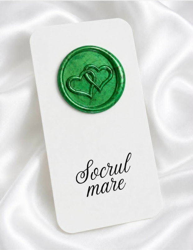 Place cards personalizate cu sigiliu de ceară verde - Eleganță pentru nunta ta