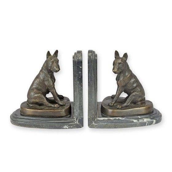 Buldogi-set doua suporturi pentru carti din bronz