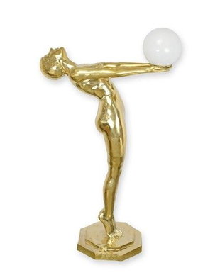 Lampa Art Deco femeie din bronz auriu