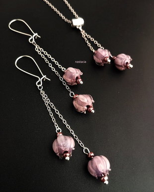 set argintat cu orhidee lampwork mov