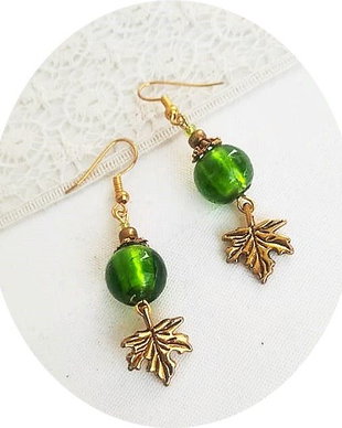 cercei aurii cu murano verde