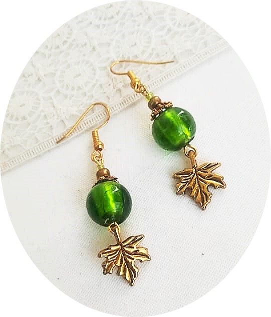 cercei aurii cu murano verde