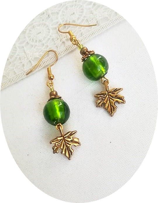 cercei aurii cu murano verde
