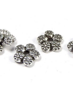 Distantier metalic, argintiu antichizat, floare, 7x2 mm