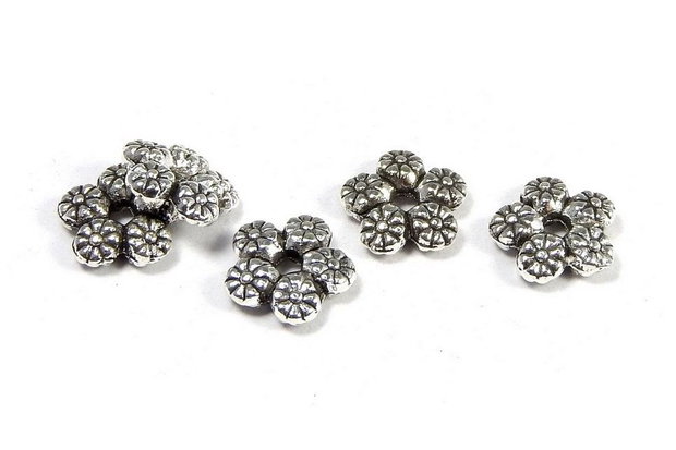 Distantier metalic, argintiu antichizat, floare, 7x2 mm