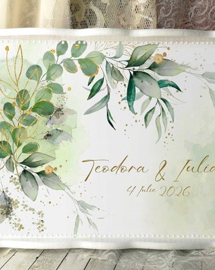 Tava personalizata pentru gatit mireasa - tema verde, autiu, frunze