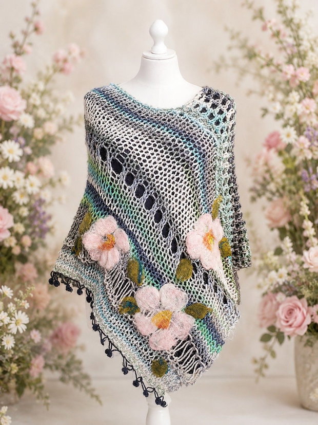 Poncho cu flori impaslite