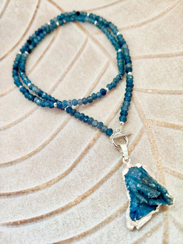 Colier CHOKER iolit & pandantiv kyanit brut natural
