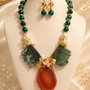 SET~EMERALD FOREST~jad,perle baroc,quartz electroplacat,hematit,citrin ,inox