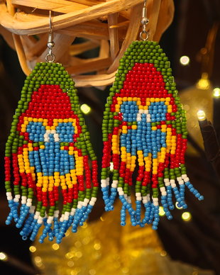 Cercei unicat Boho lungi panseluța multicolor din mărgele sticla Cehia