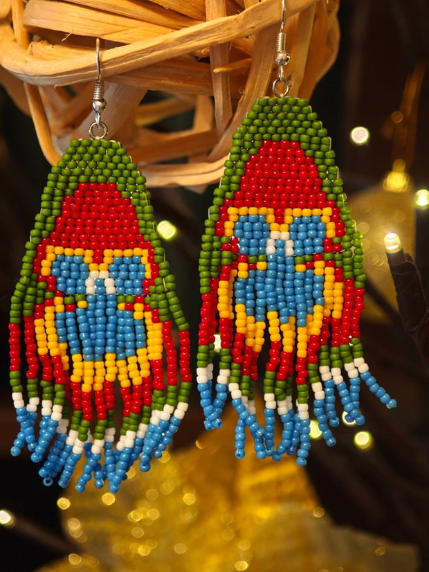 Cercei unicat Boho lungi panseluța multicolor din mărgele sticla Cehia