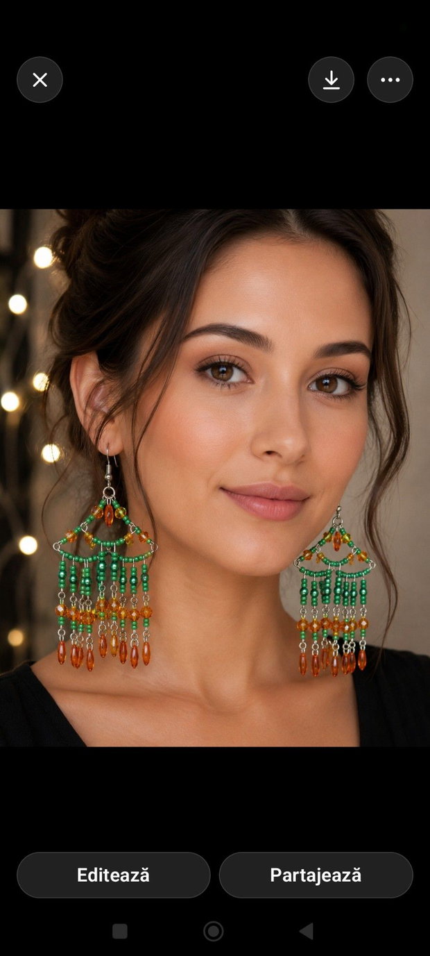 Cercei unicat Boho lungi verde portocaliu din mărgele sticla Cehia