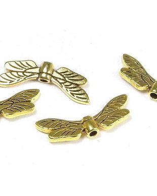 Margele din metal, auriu antichizat, libelula, 7x19 mm