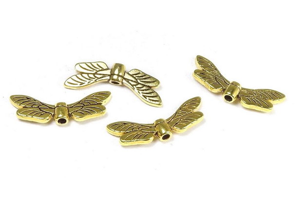 Margele din metal, auriu antichizat, libelula, 7x19 mm